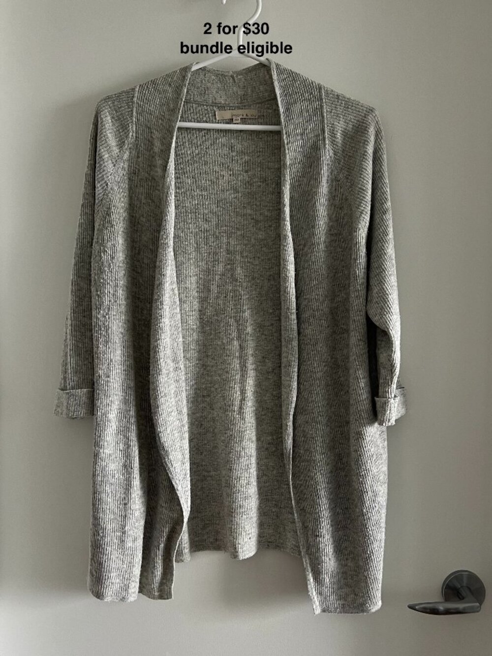 Monk & Lou Grey Longline Open Cardigan Lambswool Blend Pockets XS/S